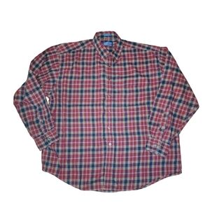 Pendleton Red & Gray 100% Cotton Plaid Long Sleeve Casual Button Up Shirt Sz XL